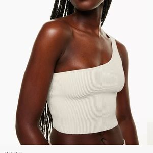 Aritzia Babaton Sculpt Knite One Shoulder Cropped Tank - Matte Pearl - XS